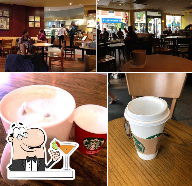 This is the picture displaying drink and interior at Starbucks Coffee