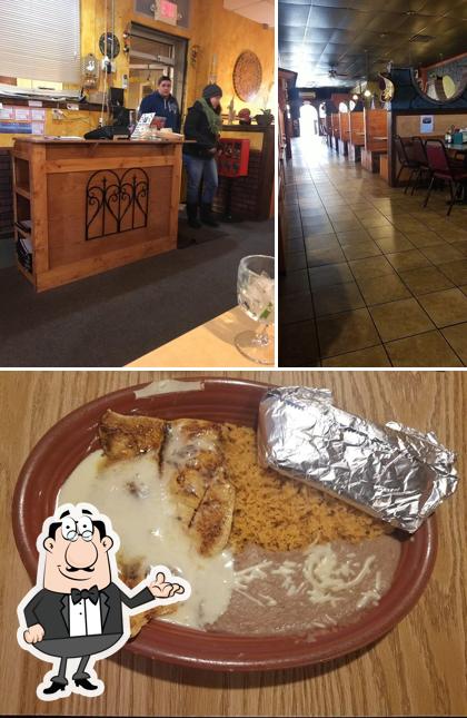 Take a look at the picture showing interior and food at Los Jardines Mexican Restaurant