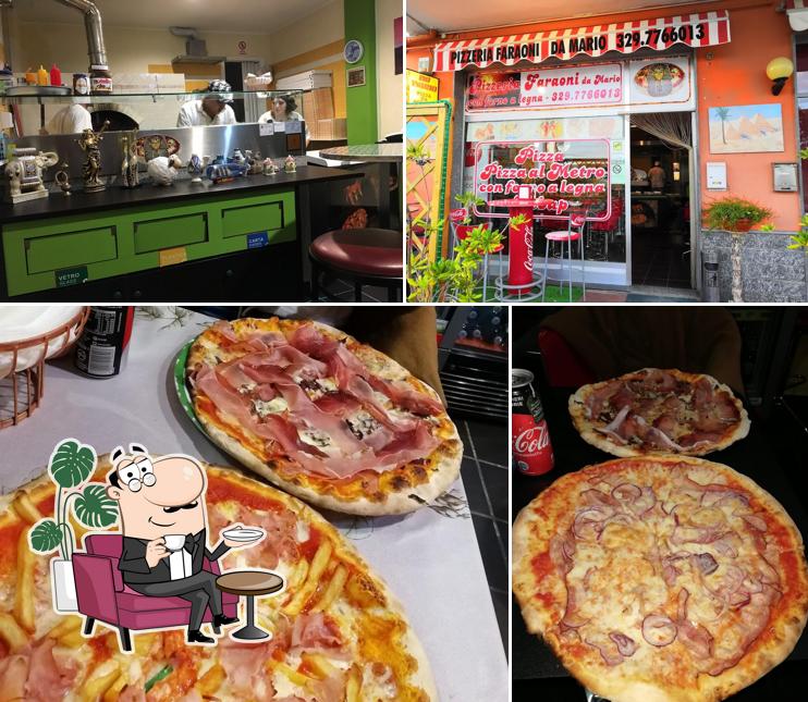 Check out the picture displaying interior and food at Pizzeria Faraoni