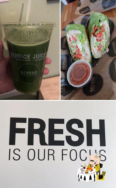 Take a look at the picture depicting food and interior at Beyond Juicery + Eatery