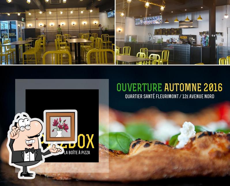 Parmi les diverses choses de la intérieur et la nourriture, une personne peut trouver sur Restaurant Pizzbox La Boîte à Pizza