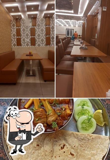 The restaurant's interior and food