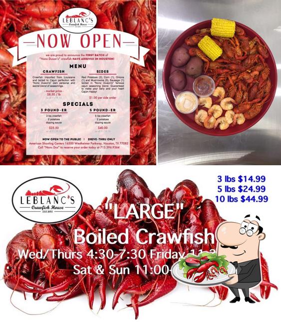Order various seafood meals served at Leblanc's Crawfish House