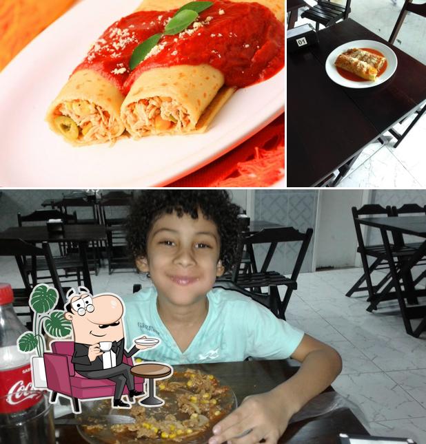 A interior e comida do restaurante