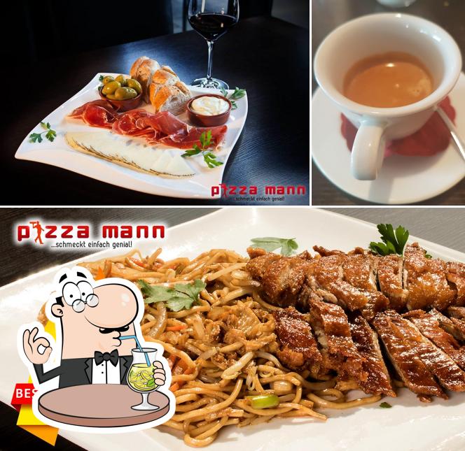 Это фотография, где изображены напитки и еда в Pizza Mann Bonn - Holzlar