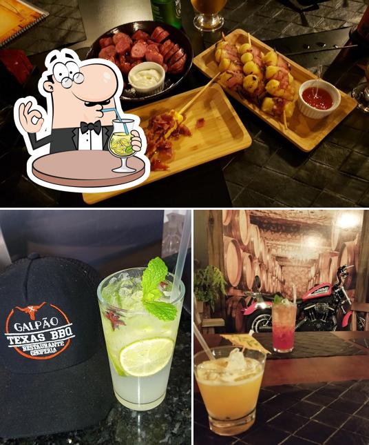 Confira a ilustração mostrando bebida e comida no Galpão Texas BBQ