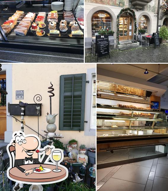 Tra le diverse cose da Bäckerei, Konditorei, Café 'Zum Steinenen Trauben' Walz si possono trovare la cibo e interni