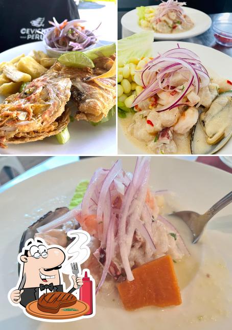 Order meat dishes at Ceviches Peru Beach