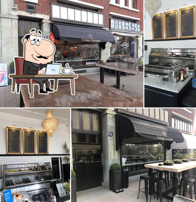 Installez-vous à l'une des tables de Frites Unique