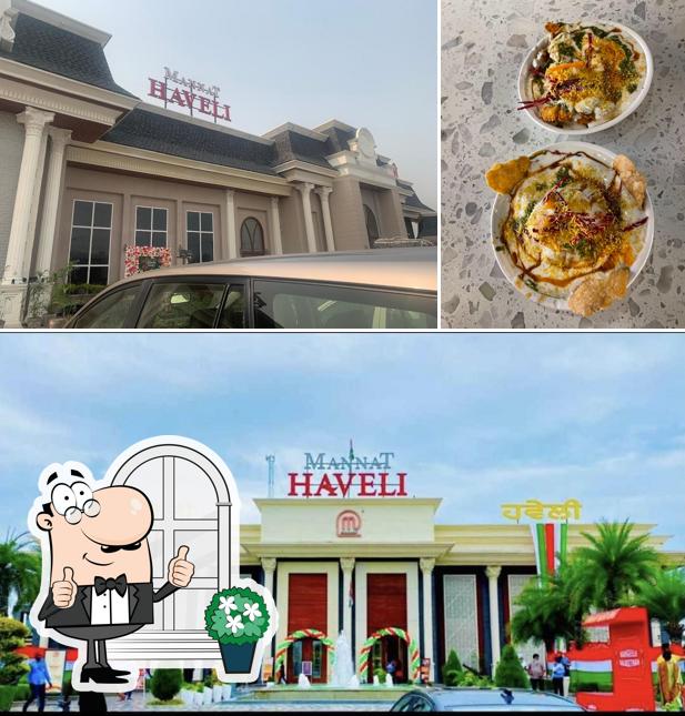 Among different things one can find exterior and food at Mannat Haveli Rohtak