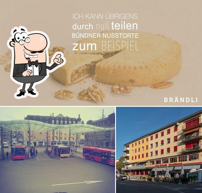 Questa è la immagine che raffigura la esterno e cibo di Bäckerei Konditorei Confiserie Brändli