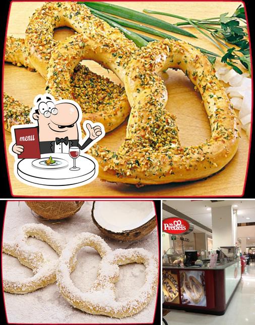 Esta é a ilustração mostrando comida e interior no Mr. Pretzel