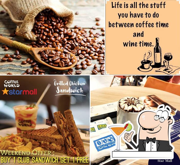 The photo of Coffee World’s drink and food