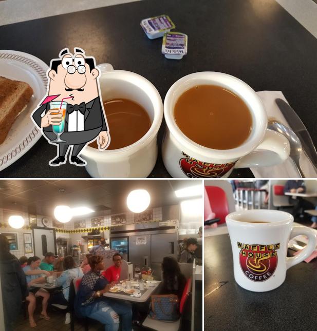 Check out the photo showing drink and dining table at Waffle House