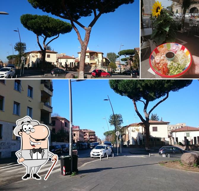 Questa è la immagine che presenta la esterno e tavolo da pranzo di Bar ristorante eurosia