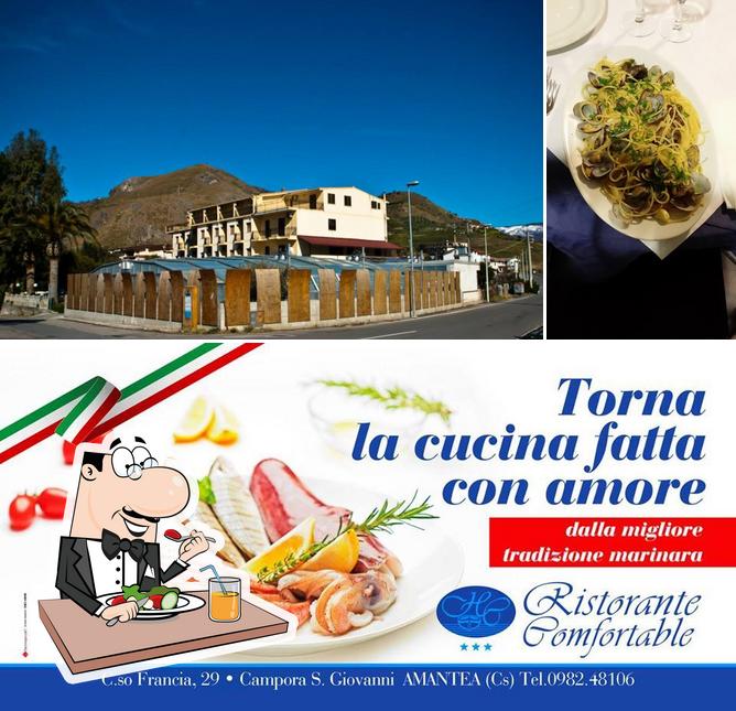 La cibo e esterno del ristorante