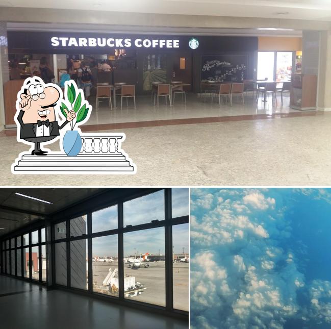 A foto da exterior e interior no Starbucks