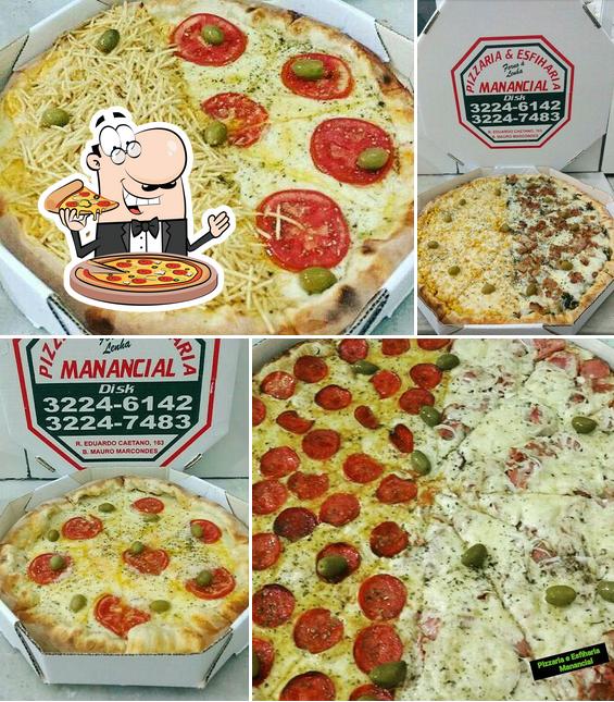 Experimente pizza no Pizzaria e Esfiharia Manancial Delivery