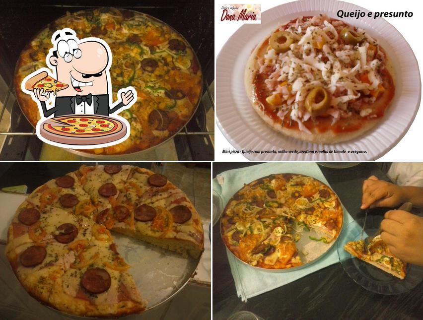 Experimente pizza no Doces e Salgados Dona Maria