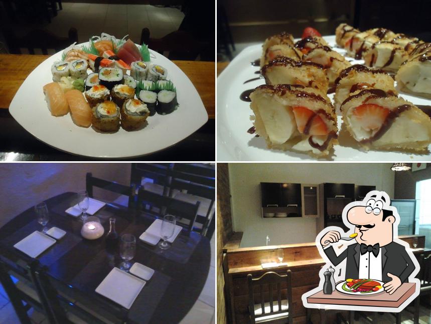 A imagem da comida e interior no Gaijin Sushi Bar