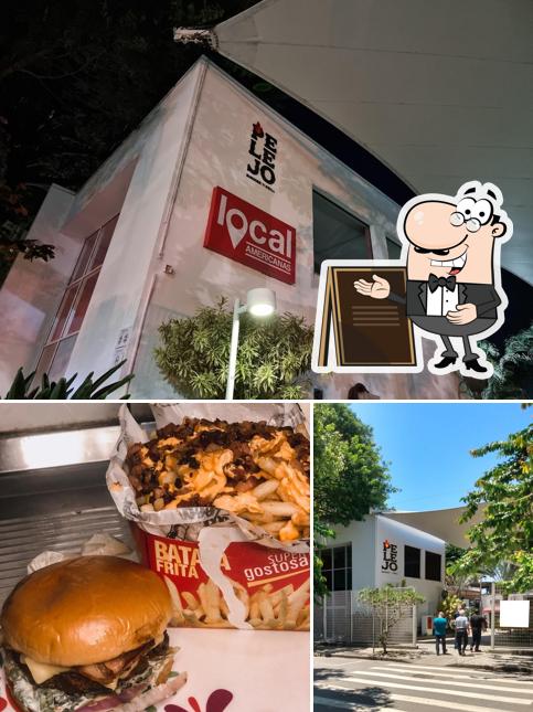 Entre diferentes coisas, exterior e comida podem ser encontrados no Pelejo Burguer e Grill