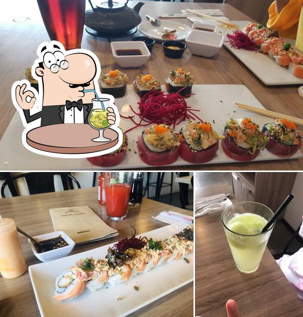 Take a look at the picture showing drink and interior at Umai Sushi