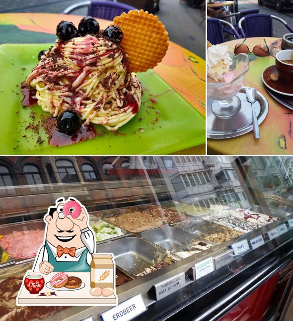Eiscafé Panciera serviert eine Vielfalt von Desserts 