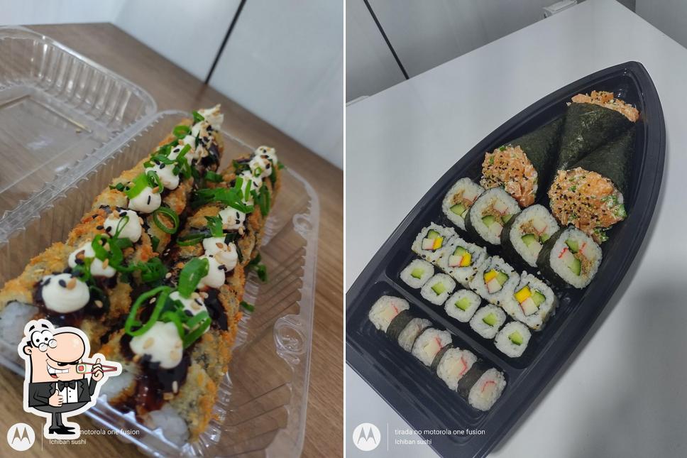 Rolos de sushi são disponibilizados no Ichiban Sushi Delivery Itanhaém