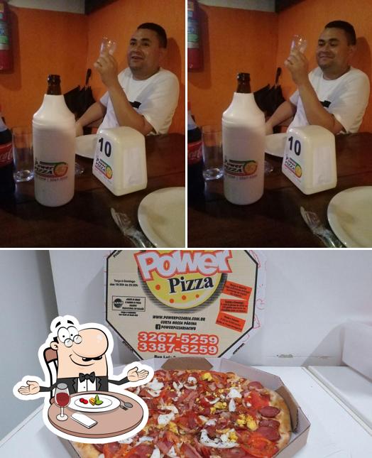 Esta é a ilustração mostrando mesa de jantar e comida a Power Pizza