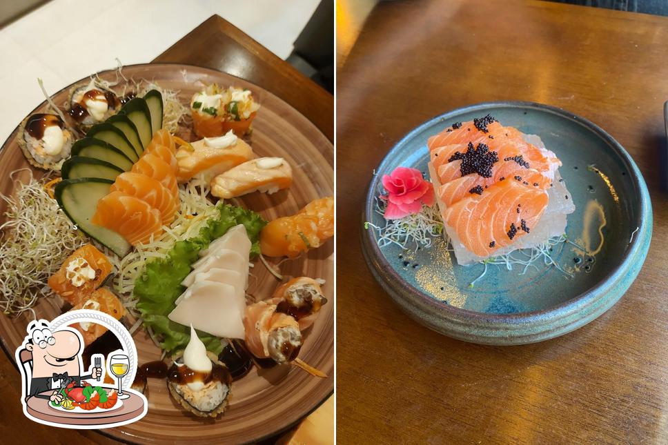 Peça diferentes itens de frutos do mar servidos no Kenzuyy Sushi