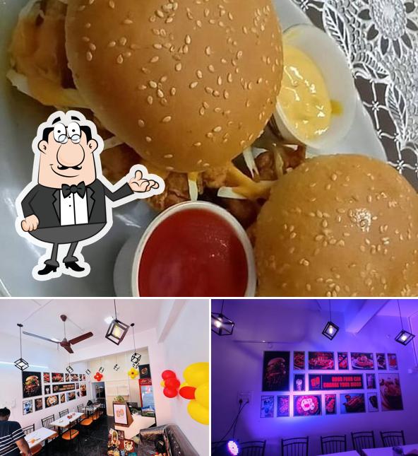 Check out the image depicting interior and food at Go crispy burger