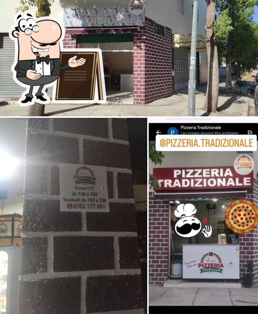 Aufnahme von außen und pizza bei Pizzeria Tradizionale