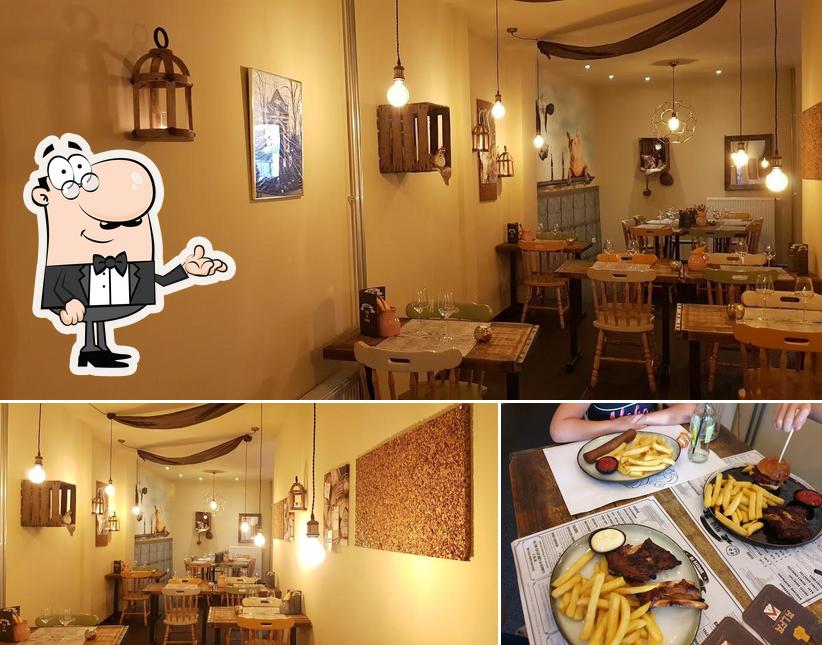Take a look at the image displaying interior and fries at Restaurant de Aetzaak Barbecue, Burgers & More