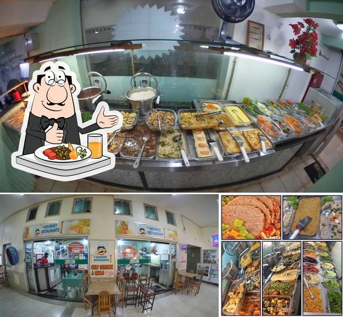 Esta é a ilustração apresentando comida e interior no Restaurante Três Rios El Gourmet - Almoço- Quentinha- Self service- Prato Feito - Três Rios