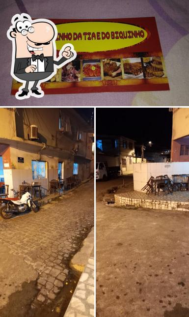 A ilustração do Espetinho Da Tia E Do Biquinho’s exterior e comida