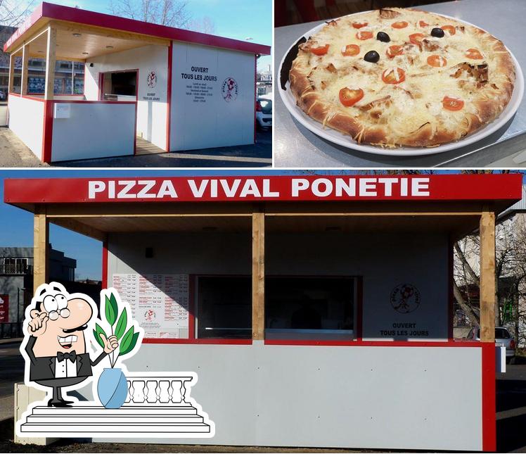 La extérieur et pizza du restaurant