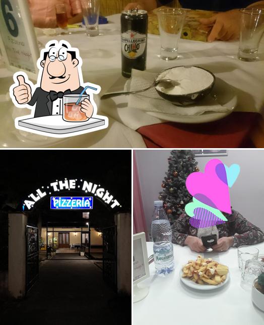 Dai un’occhiata alla foto che mostra la bevanda e esterno di Pizzeria All the night