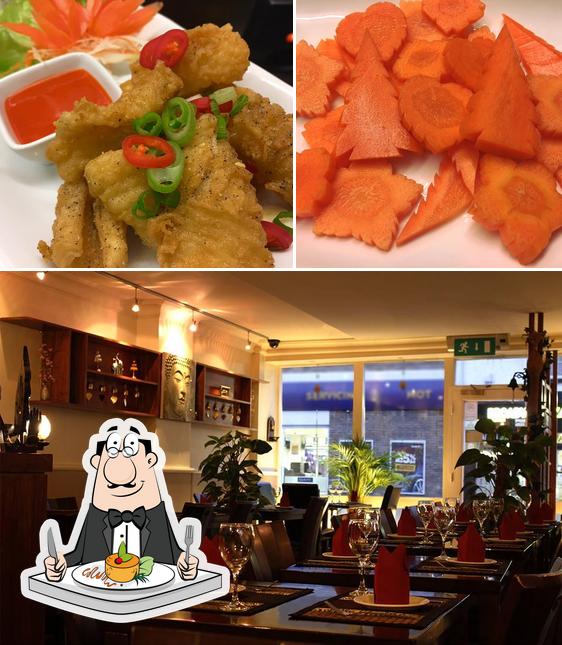 This is the picture showing food and interior at Thai Lagoon