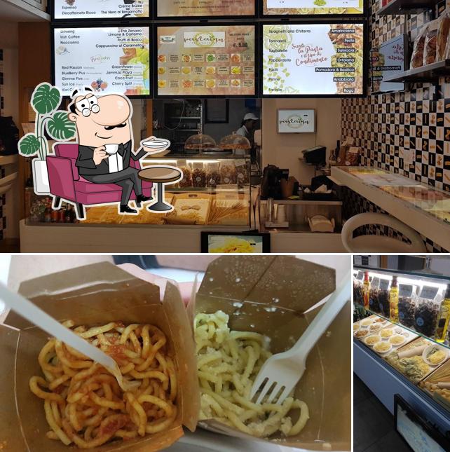 Take a look at the image showing interior and food at Pasta Inn