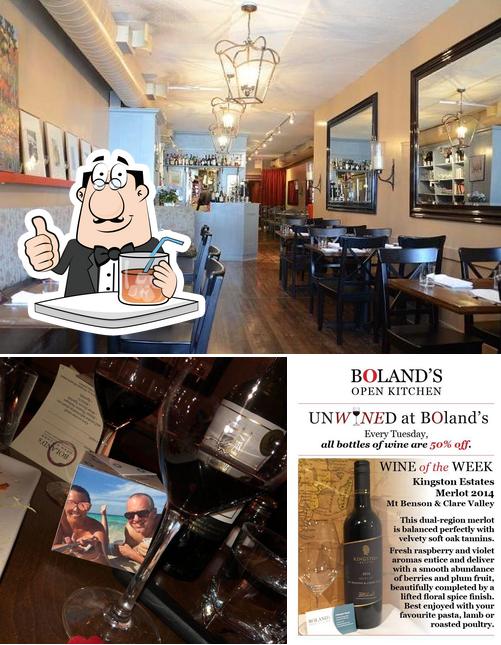 Among different things one can find drink and interior at Boland's Open Kitchen & Wine Bar