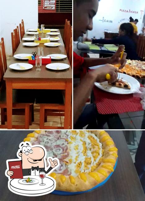 Entre diferentes coisas, comida e interior podem ser encontrados a Pizza na Casa