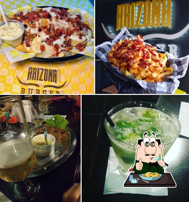 A ilustração da comida e bebida no Arizona Burger Club