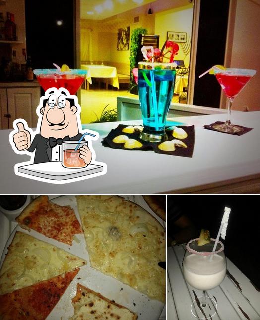 Among different things one can find drink and pizza at Happy Hour