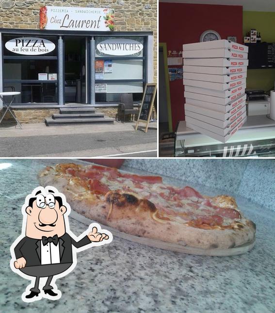 Parmi les diverses choses de la intérieur et la pizza, une personne peut trouver sur Pizzeria Chez Laurent