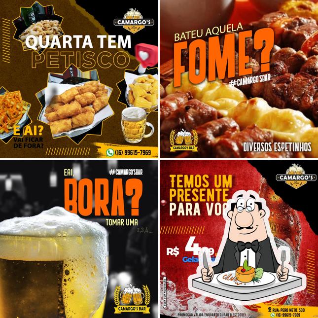 A ilustração da comida e bebida no Camargo's Bar