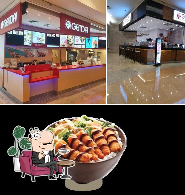 A ilustração da interior e comida no Gendai - Restaurante Japonês