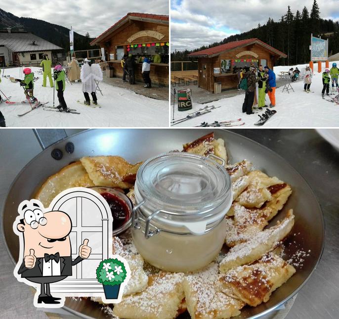 Parmi les diverses choses de la extérieur et la nourriture, une personne peut trouver sur Absam Stube Restaurant Bar Obereggen Ski Imbisshütte Pistengaudi Südtirol