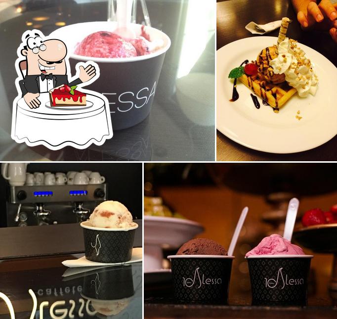 Alessa Gelato & Caffè oferece uma variedade de pratos doces