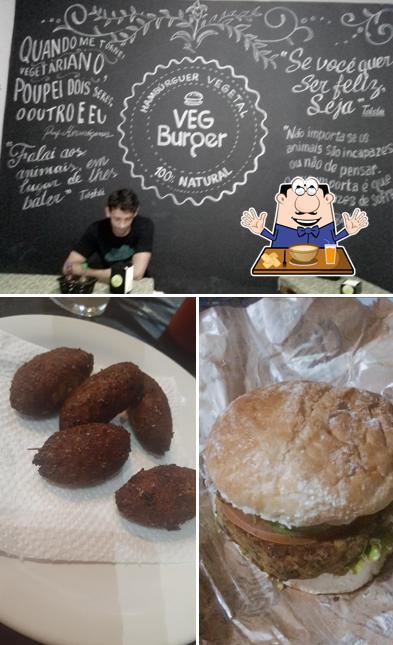 A imagem do Veg Burger’s comida e quadro-negro