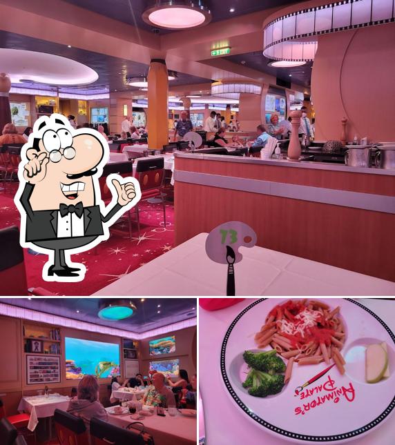 This is the picture displaying interior and food at Animator's Palate - Disney Dream